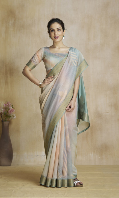 Grey Fancy Fabric With Digital Print Saree With Blouse
