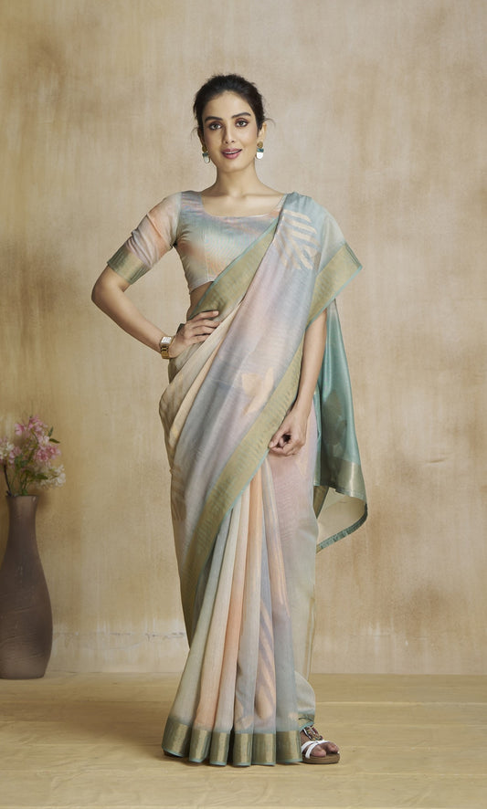 Grey Fancy Fabric With Digital Print Saree With Blouse