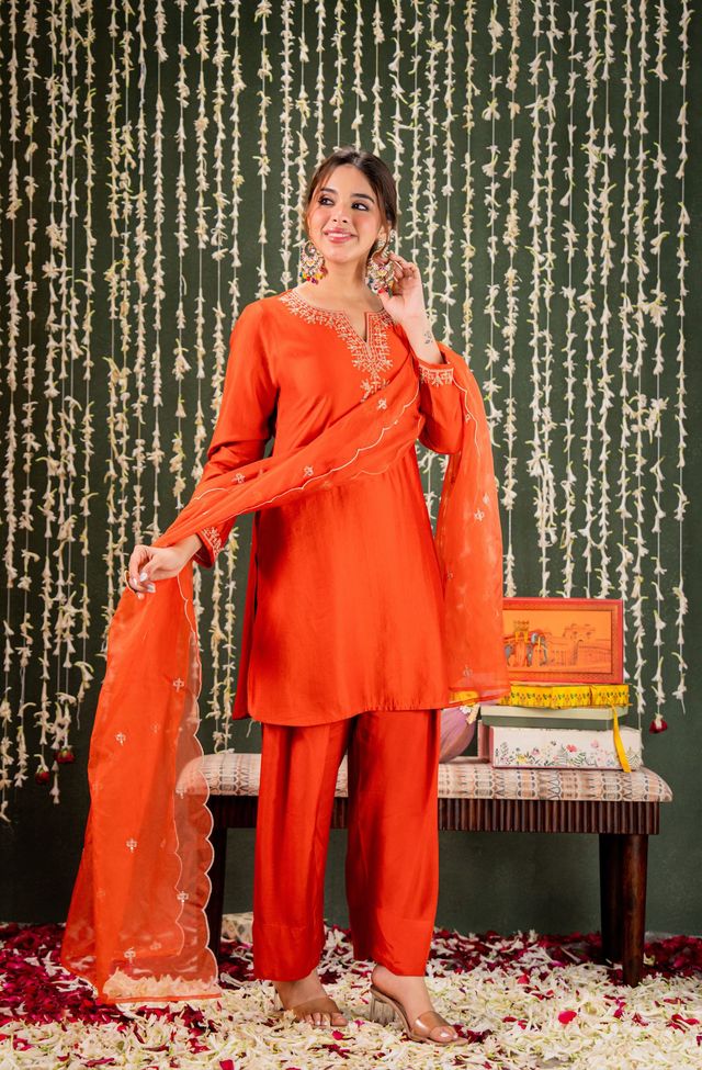 Orange Chanderi Fabric Beautiful Graceful Ceremonial Kurta Set