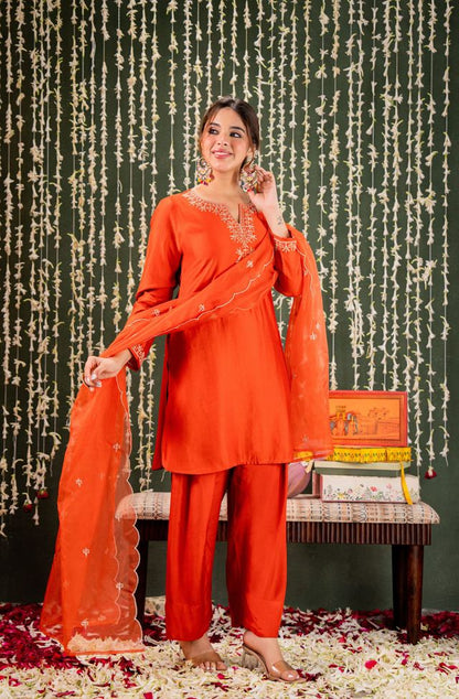Orange Chanderi Fabric Beautiful Graceful Ceremonial Kurta Set