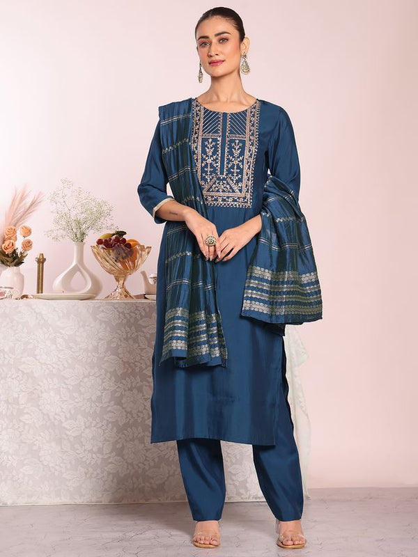 Teal Color Beautful Poly Silk Fabric Stylish Partywear Attire For Girls