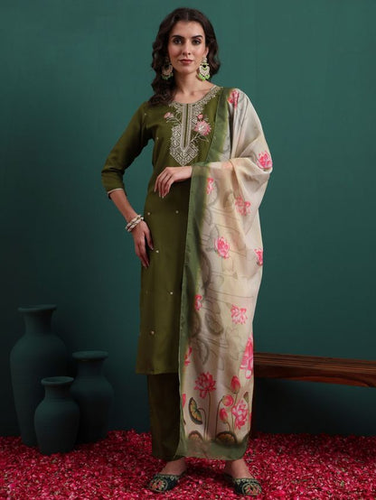 Olive Color Beautiful Ethnic Suit For Classy Trendy Girl