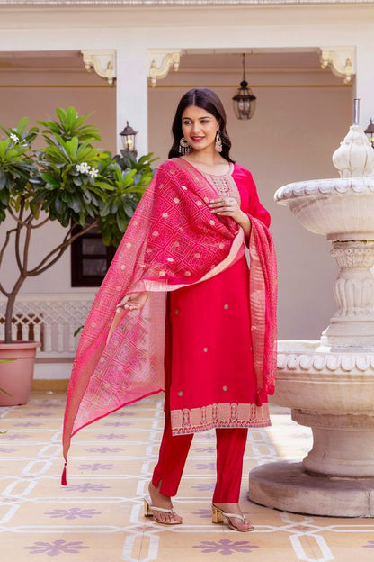 Pink Color Viscose Chanderi Fabric Beautiful Partywear Dress For Girls