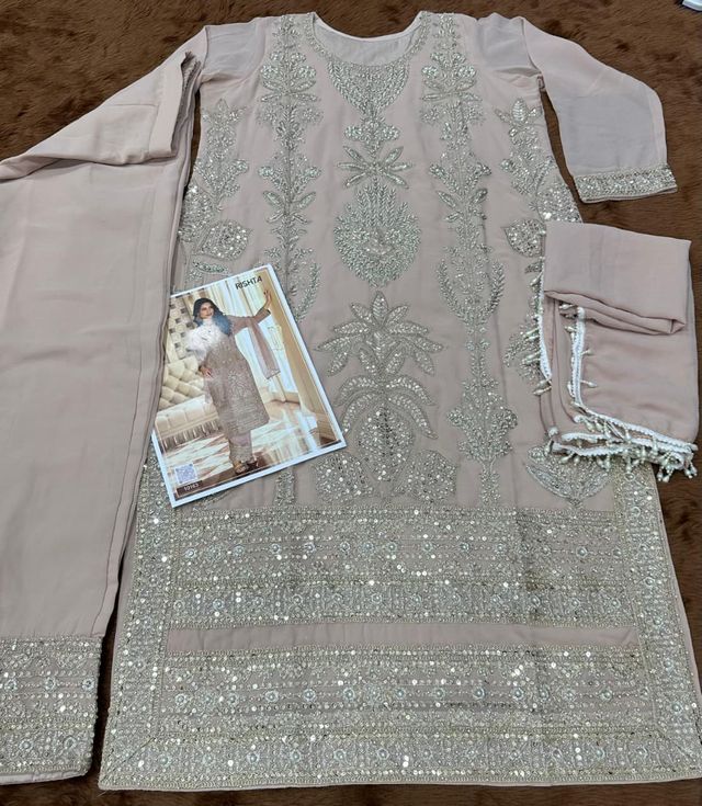 Baby pink pure geogette full stitched suit Free Size upto 42