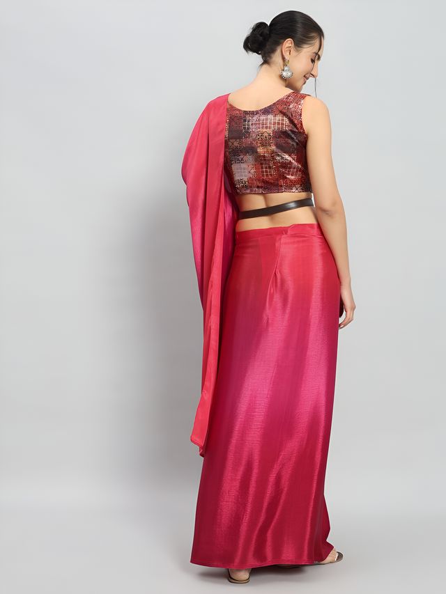 Pink Color Ready To Wear Chinon Fabric Saree For Stylish Looks