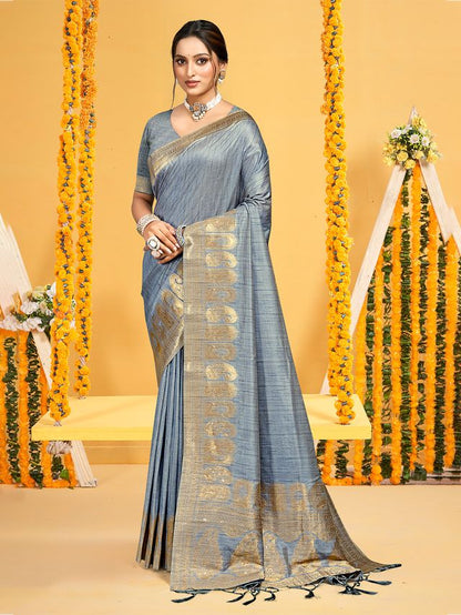Grey color Beautiful Assam Silk Fabric Saree Woven Designer Saree