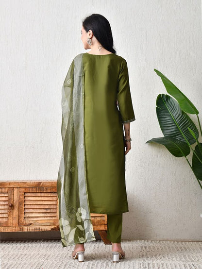 Mahendi Color Roman Silk Fabric Designer Partywear Readymade Suit