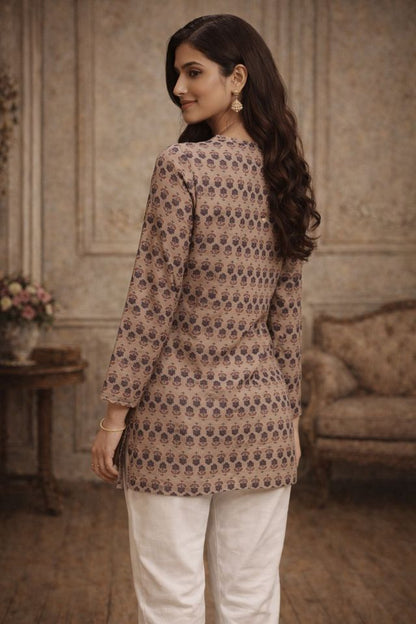 Grey Color Muslin Fabric Formal Looks Kurta For Girls