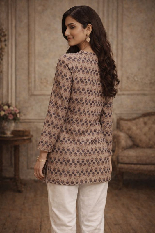 Grey Color Muslin Fabric Formal Looks Kurta For Girls