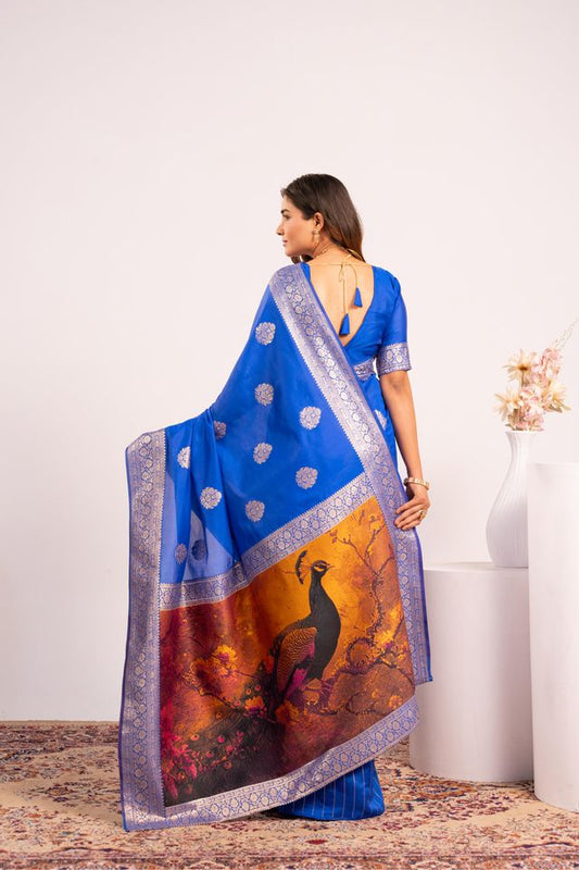 Royal Blue Color Banarasi Silk Fabric Designer Partywear Saree