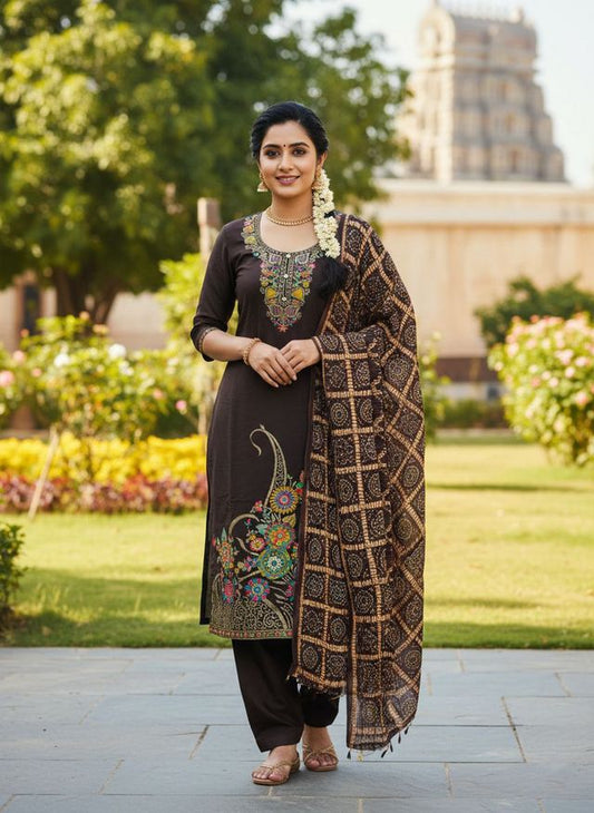 Coffee Color Beautiful Stylish Fancy Suit For Girlie Looks