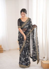 Black Color Marble Patta Fabric Stylish Festive Special Saree