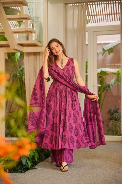 Pink Color Muslin Fabric Designer Printed Readymade Ceremonial Palazzo Dress