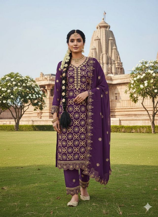 Lavender Color Georgette Fabric Beautiful Embroidered Salwar Kameez