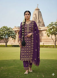 Lavender Color Georgette Fabric Beautiful Embroidered Salwar Kameez