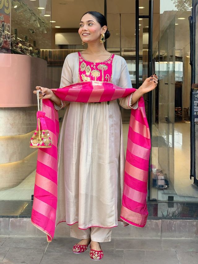 Pink Color Beautiful Silk Fabric Designer Ceremonial Readymade Suit