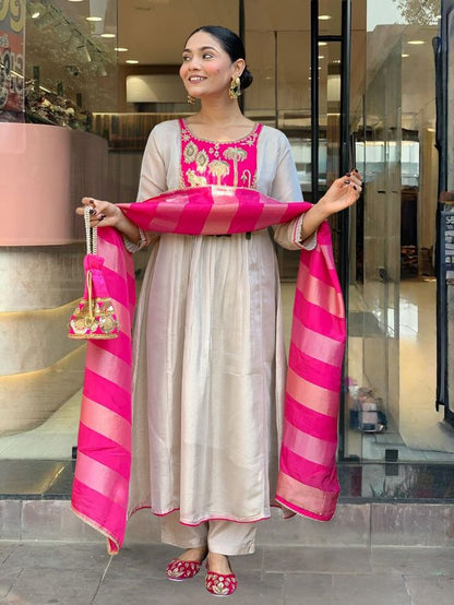 Pink Color Beautiful Silk Fabric Designer Ceremonial Readymade Suit