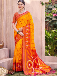 Yellow Color Pochampalli Silk Fabric Designer Woven Ethnic Ceremonial Saree