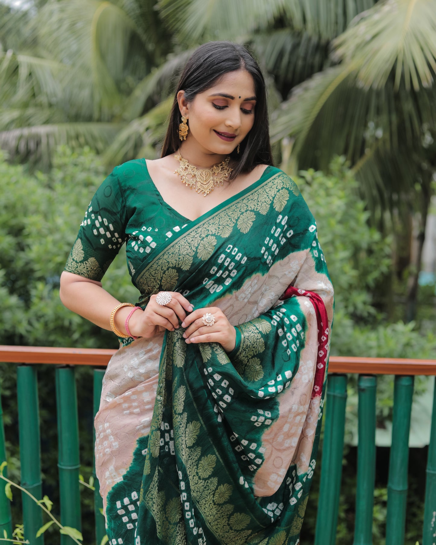 Light brown Woven Design Pure Bandhej Soft Silk Saree