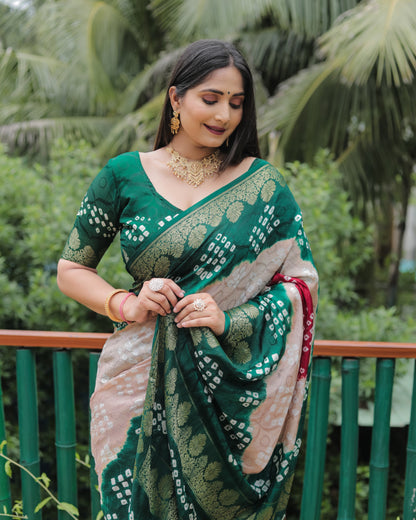Light brown Woven Design Pure Bandhej Soft Silk Saree