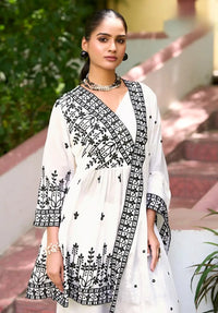White Chinon Readymade Sharara Suit with Embroidery Work