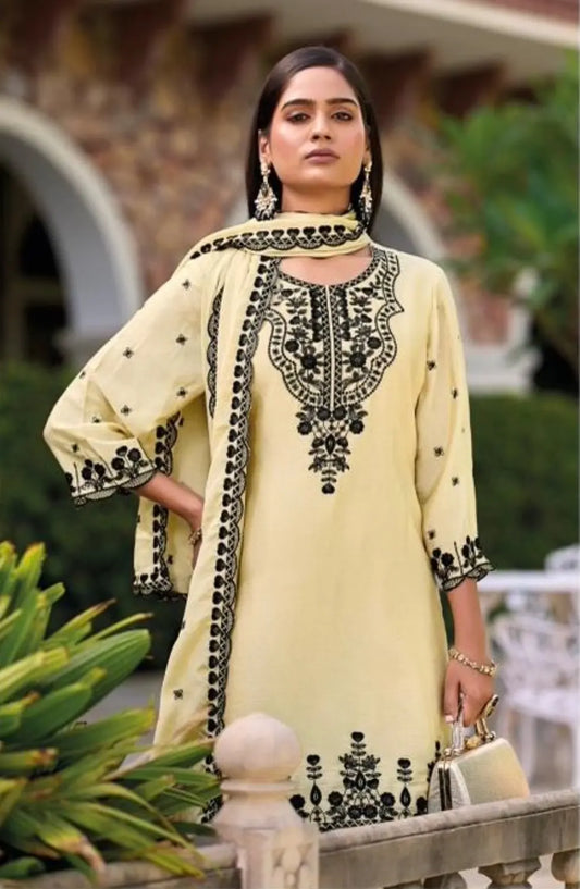 Beige Chinon Readymade Plazzo Suit with Heavy Embroidery Work