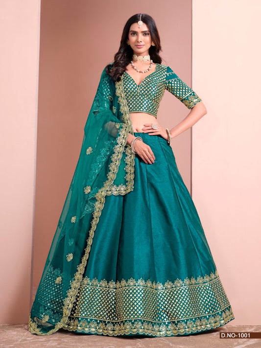 Turquoise Art Silk Designer Lehenga With Blouse