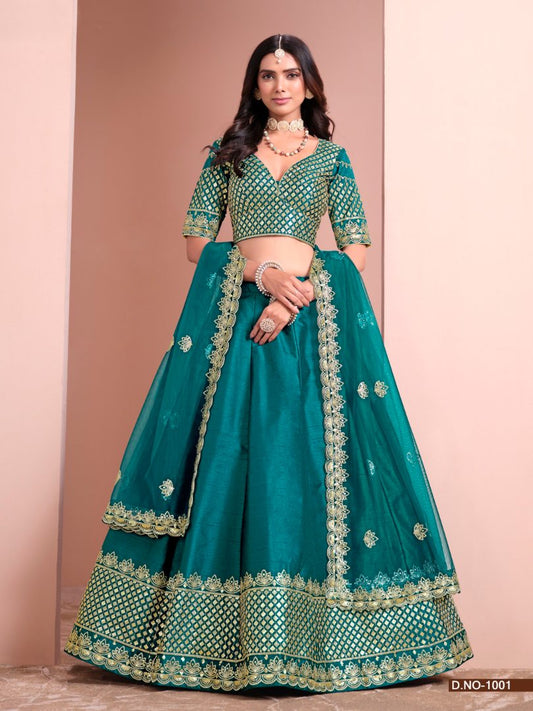 Turquoise Art Silk Designer Lehenga With Blouse