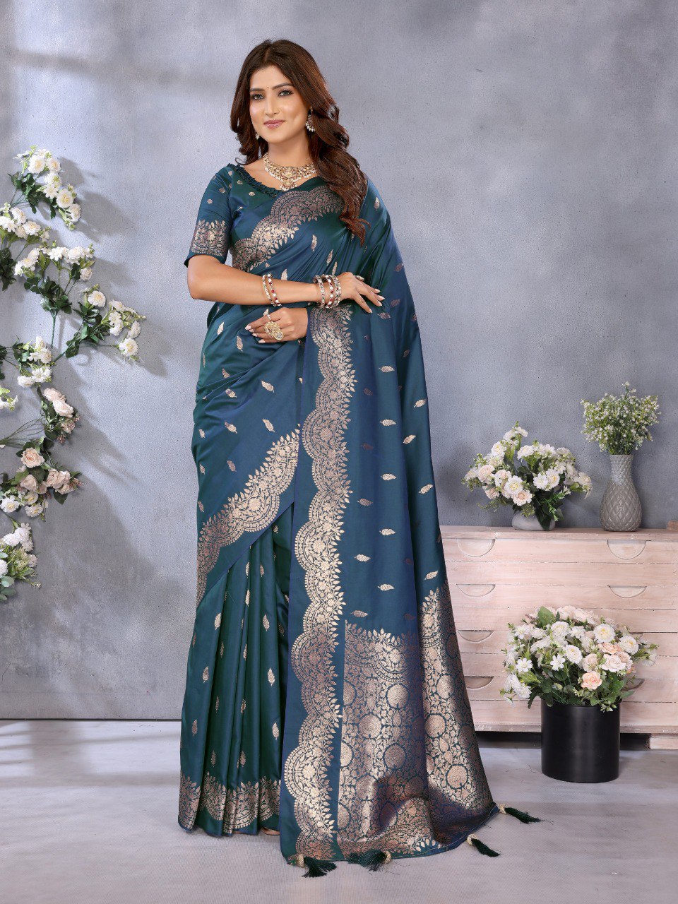 blue Premium banarasi tissue silk saree with gala weaving work