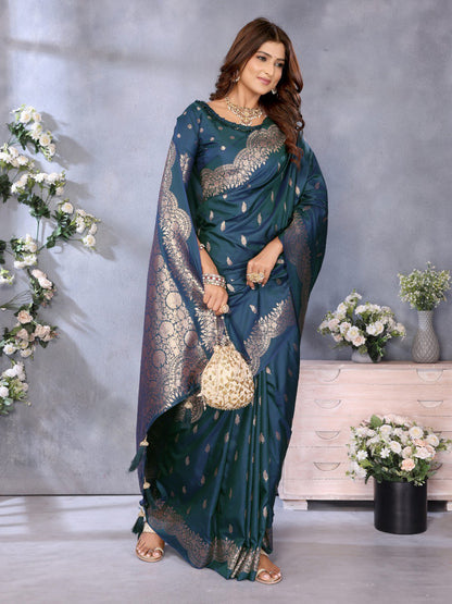 blue Premium banarasi tissue silk saree with gala weaving work