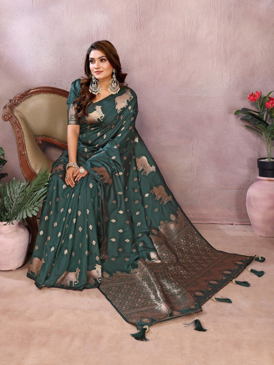 green Premium banarasi tissue silk saree with gala weaving work