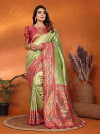 Green banarasi tissue silk saree with weaving work