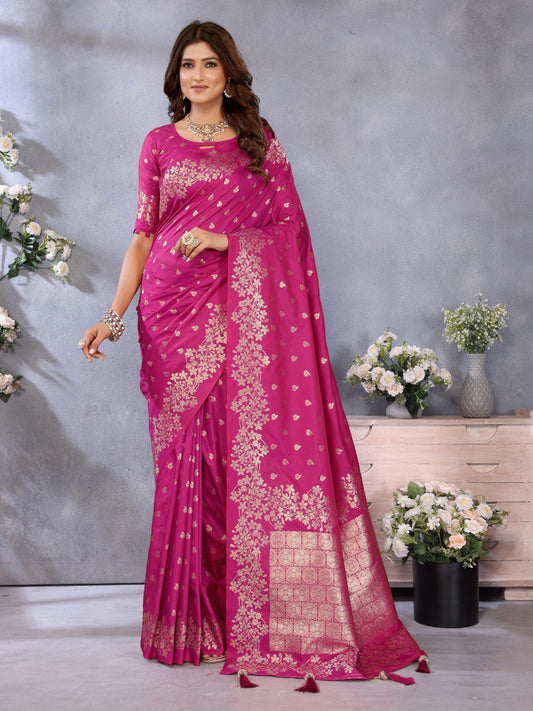 rani pink Premium banarasi tissue silk saree with gala weaving work