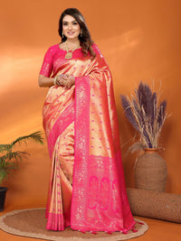 peach tissue silk saree with weaving Zari work