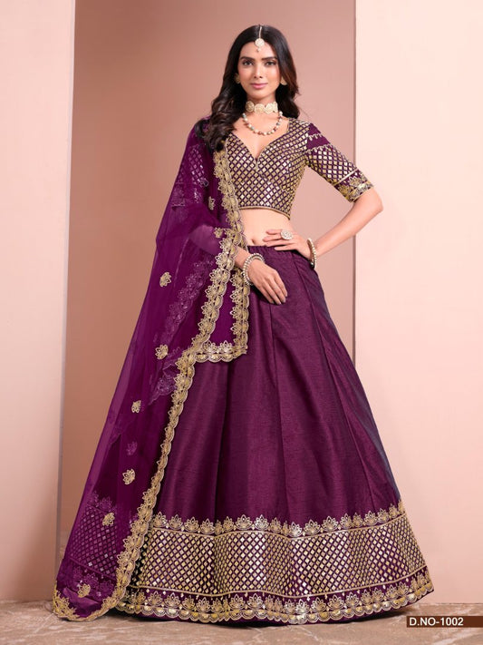 Purple Art Silk Designer Lehenga With Blouse