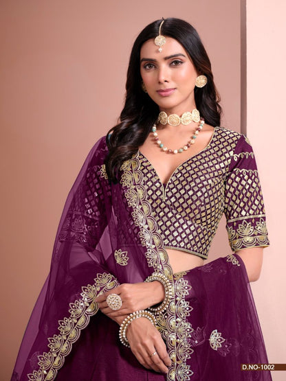 Purple Art Silk Designer Lehenga With Blouse
