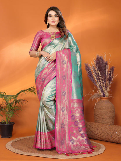 sky blue banarasi tissue silk saree with weaving work
