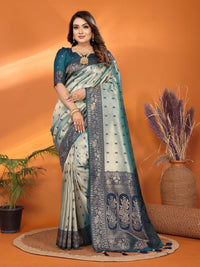 blue tissue silk saree with weaving Zari work