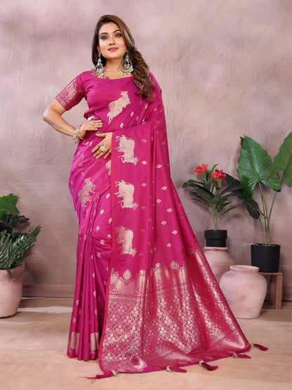 pink Premium banarasi tissue silk saree with gala weaving work