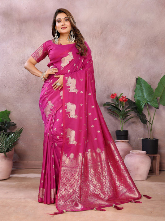 pink Premium banarasi tissue silk saree with gala weaving work