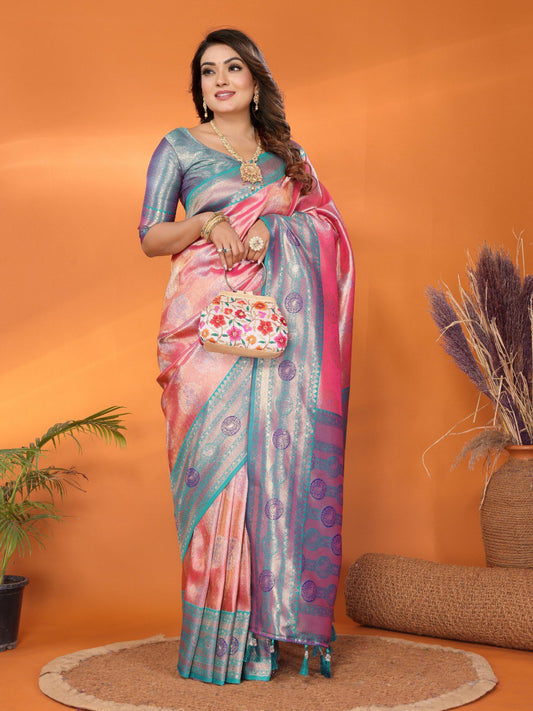 Pink Banarasi Tissue Silk