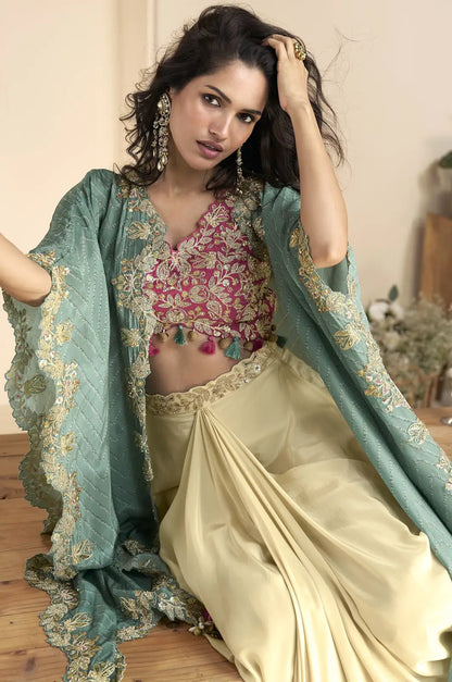 Maroon Chinon Free Size Readymade Shrug Suit with Embroidery Sequence Work (Free Size)
