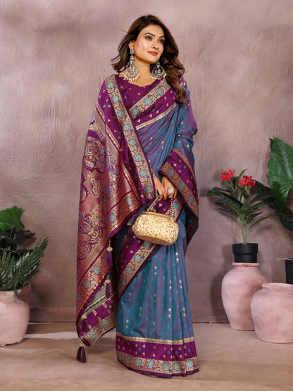 Light Purple Handloom Kalamkari Silk Saree with Zari Woven Work