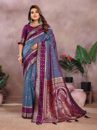 Light Purple Handloom Kalamkari Silk Saree with Zari Woven Work