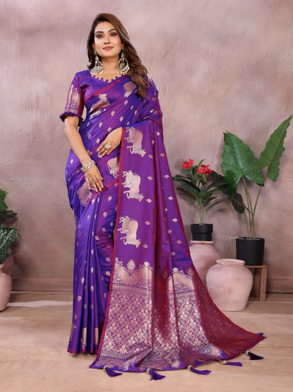 purple Premium banarasi tissue silk saree with gala weaving work