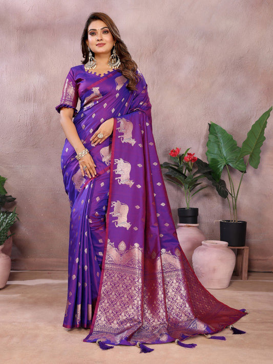 purple Premium banarasi tissue silk saree with gala weaving work