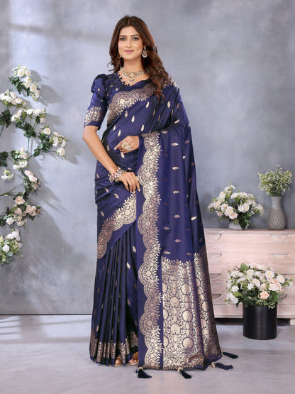 violet Premium banarasi tissue silk saree with gala weaving work