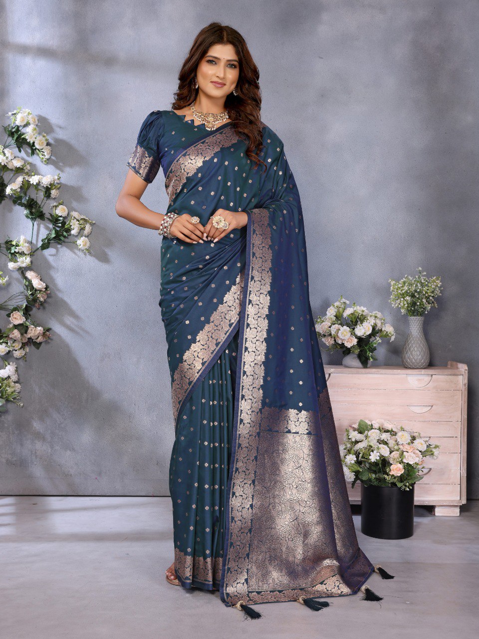 teal Premium banarasi tissue silk saree with gala weaving work
