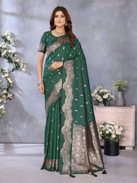 dark green Premium banarasi tissue silk saree with gala weaving work
