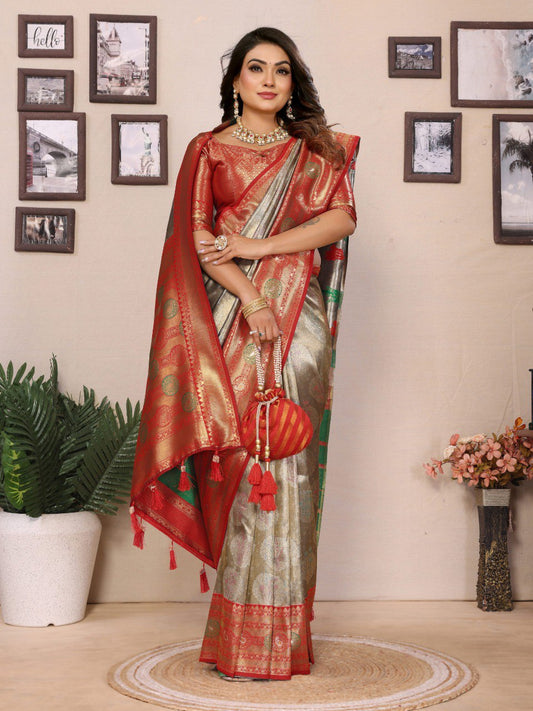 Sea Green banarasi tissue silk saree with weaving work